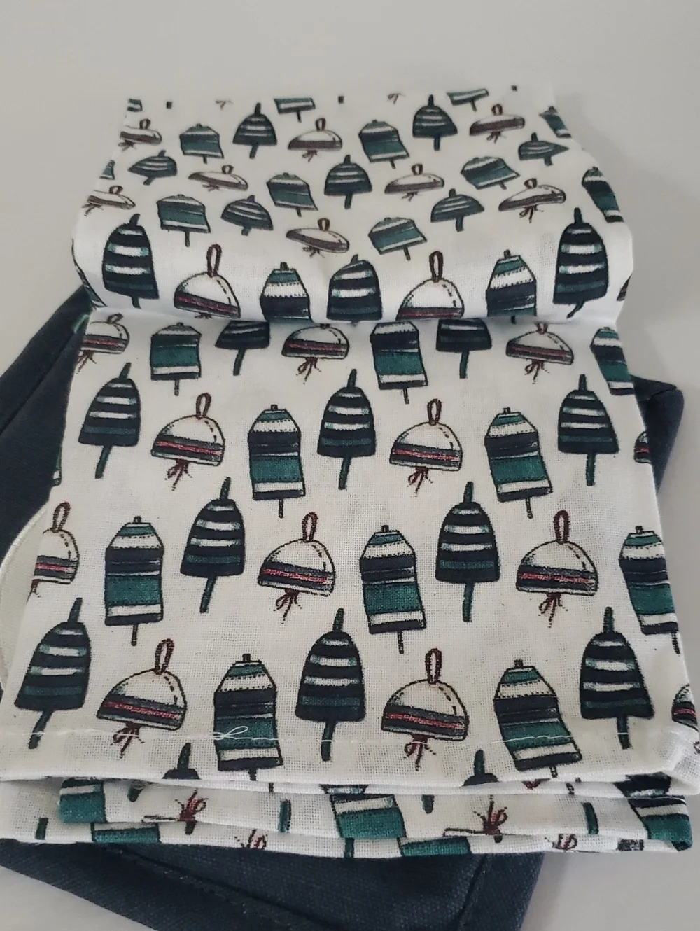 Navy Quilted Buoy Design Pot Holder with 100% Cotton Buoy Print Towel Set